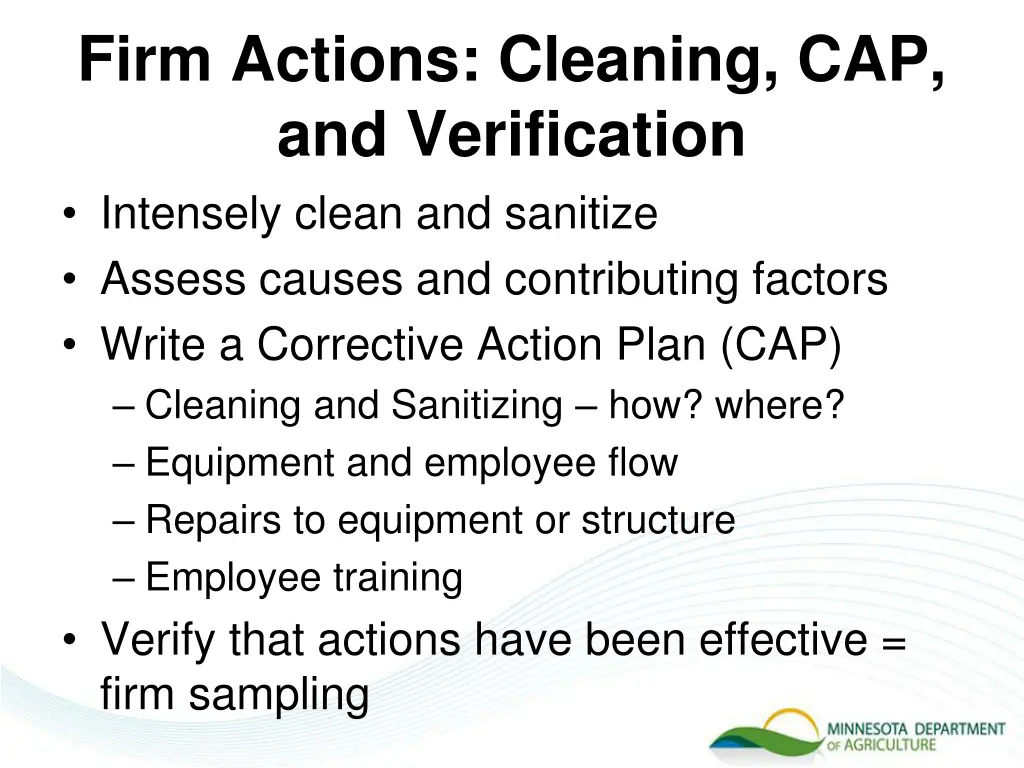 firm actions cleaning cap and verification