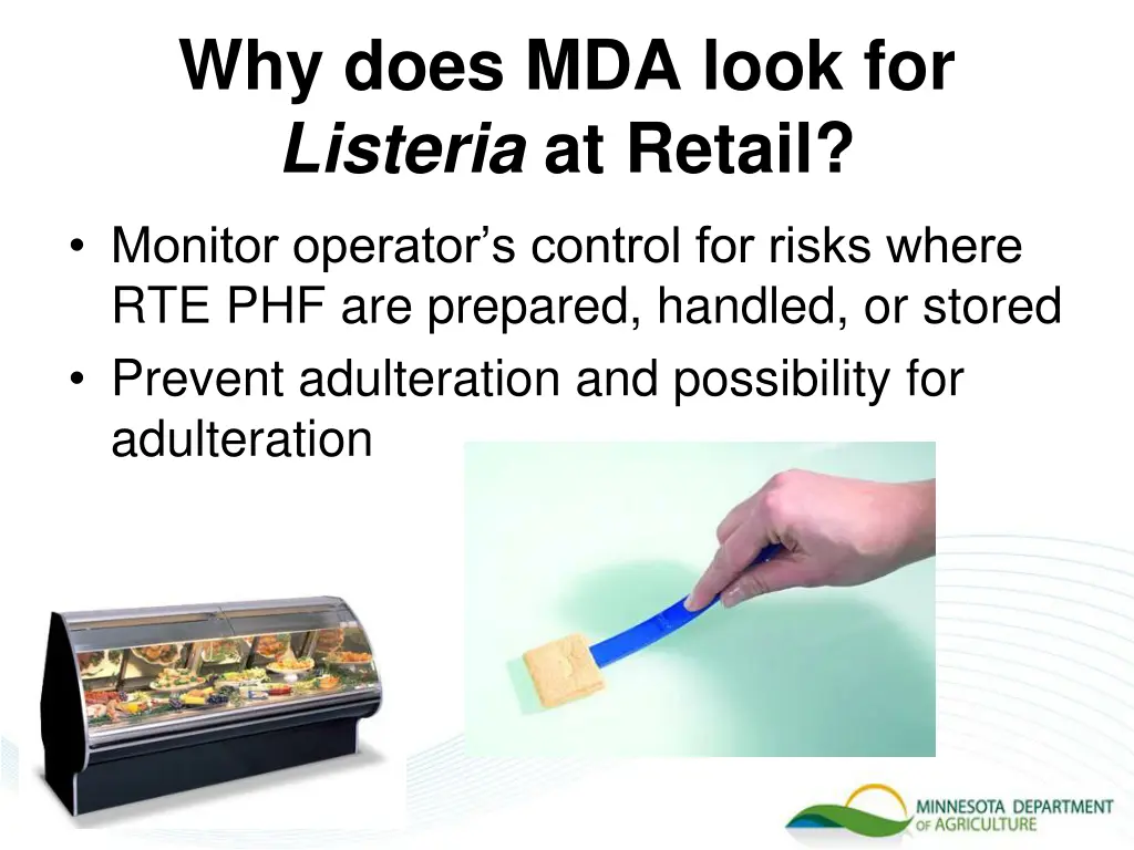 why does mda look for listeria at retail