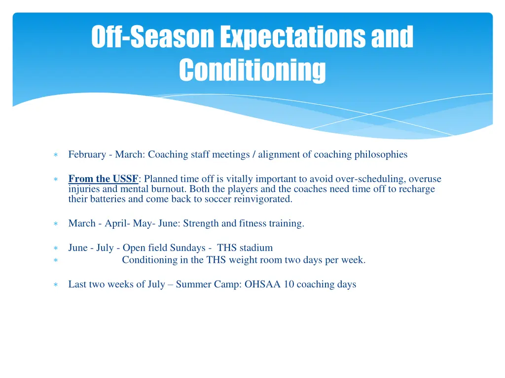 off season expectations and conditioning