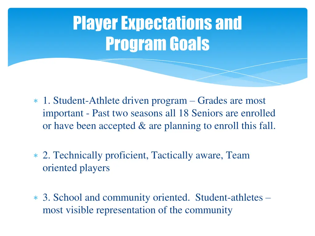 player expectations and program goals