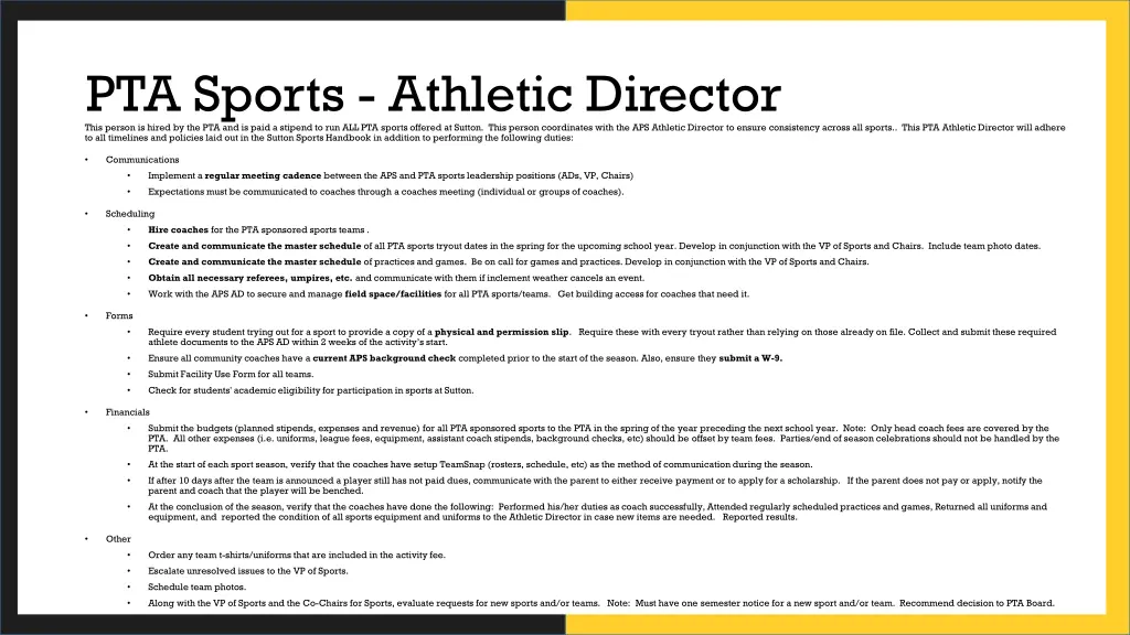 pta sports athletic director this person is hired