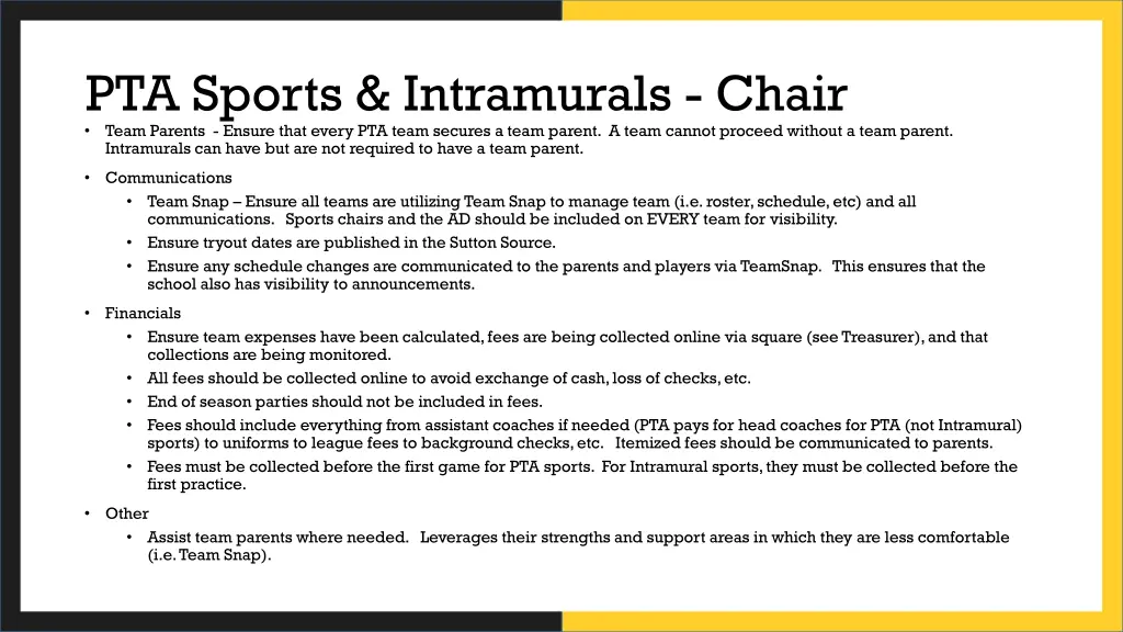 pta sports intramurals chair team parents ensure