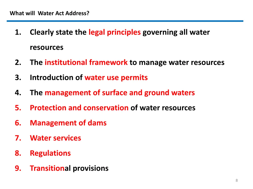 what will water act address