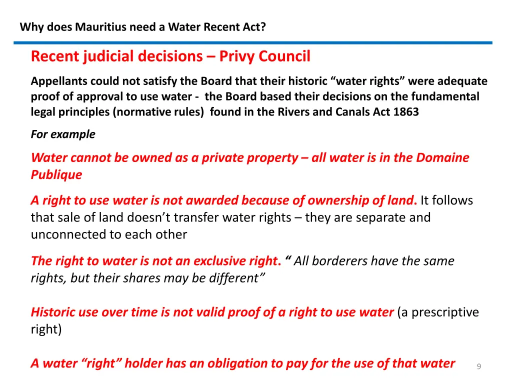 why does mauritius need a water recent act