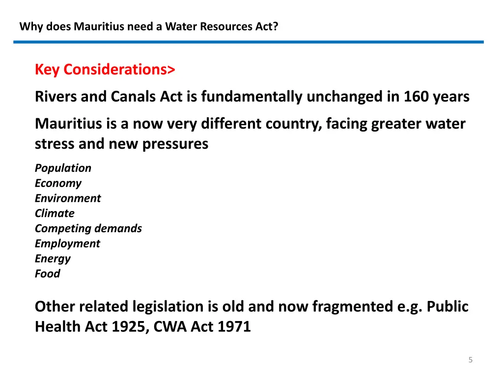 why does mauritius need a water resources act 1