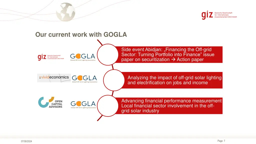 our current work with gogla