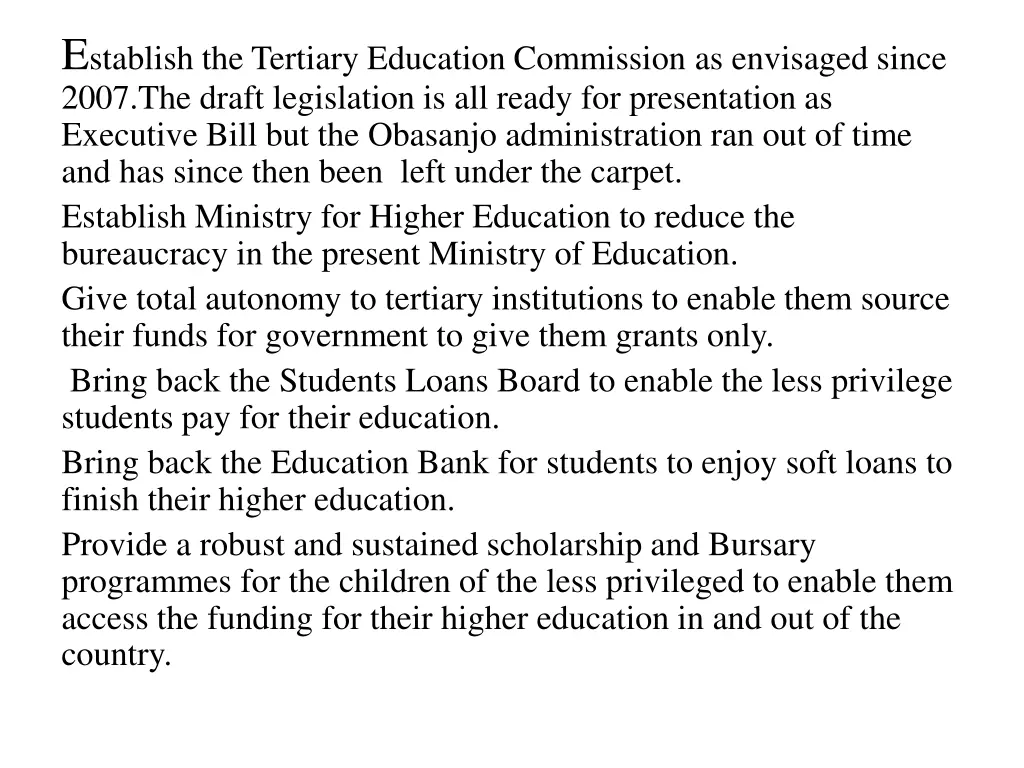 e stablish the tertiary education commission