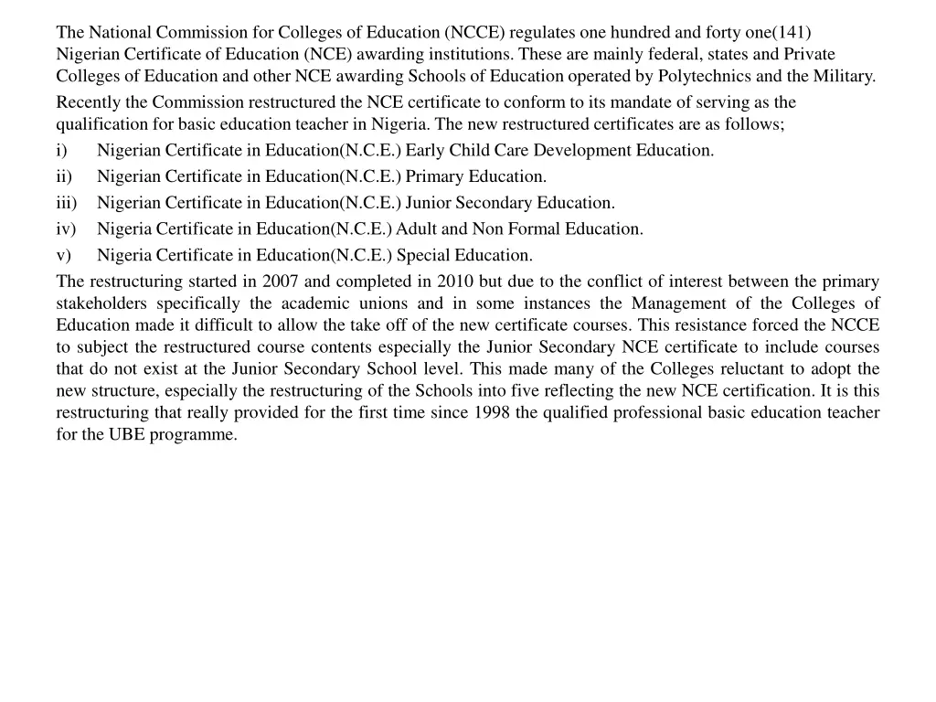 the national commission for colleges of education 1