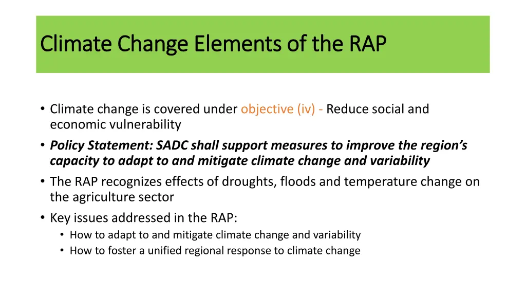 climate change elements of the rap climate change