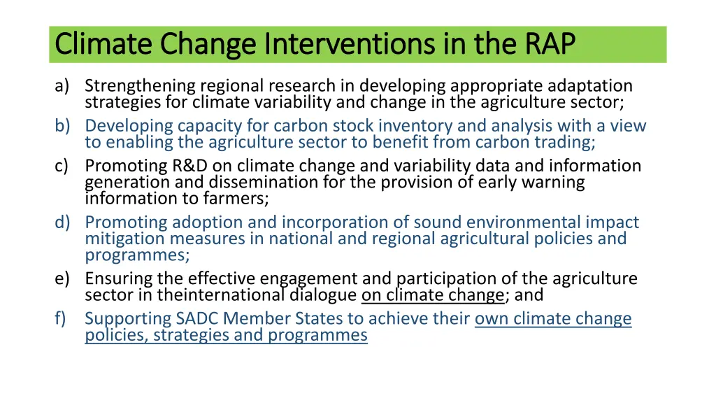 climate change interventions in the rap climate