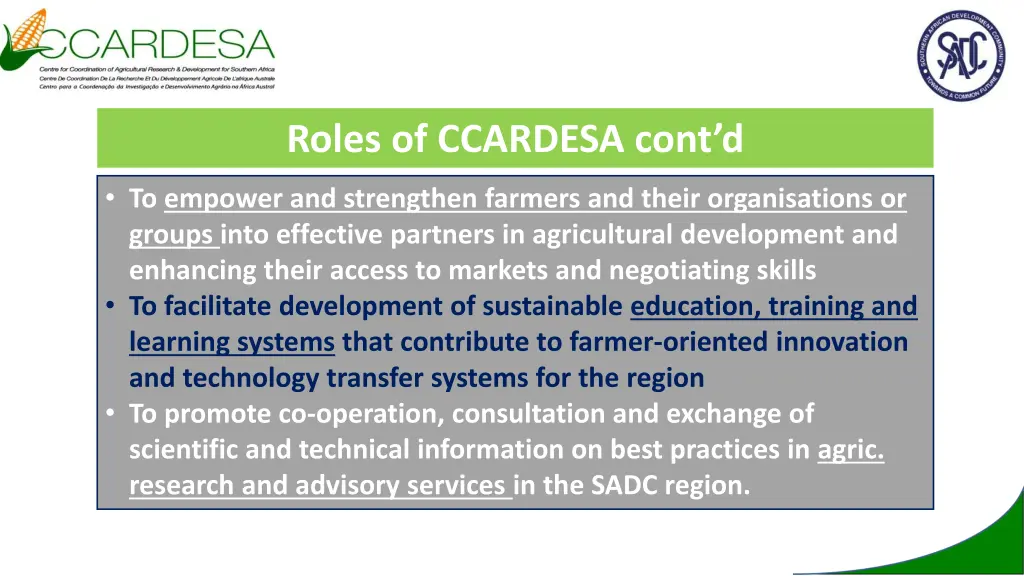 roles of ccardesa cont d