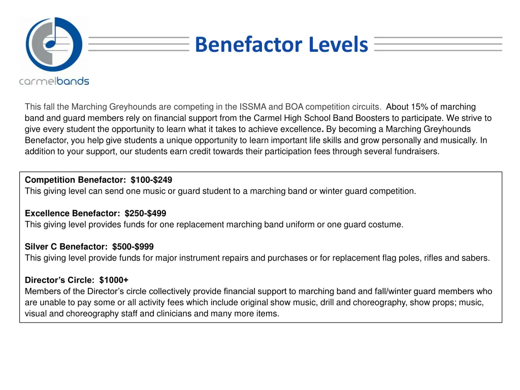 benefactor levels