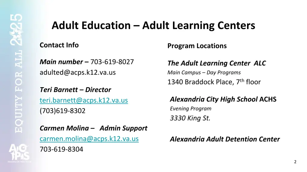 adult education adult learning centers