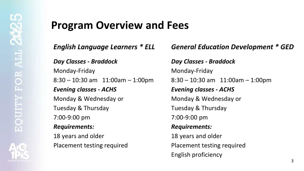 program overview and fees