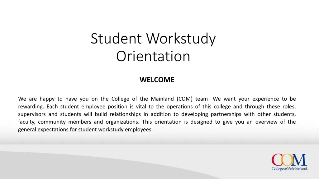 student workstudy orientation