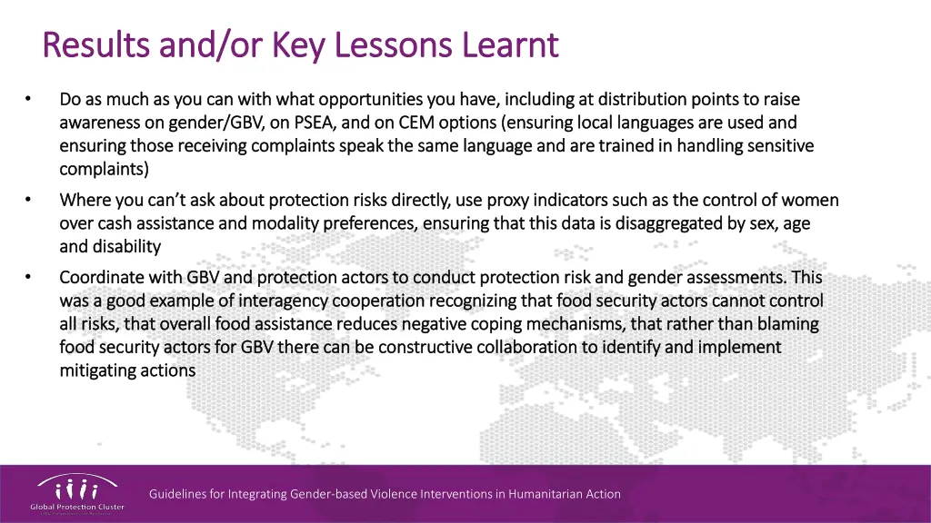 results and or key lessons learnt results