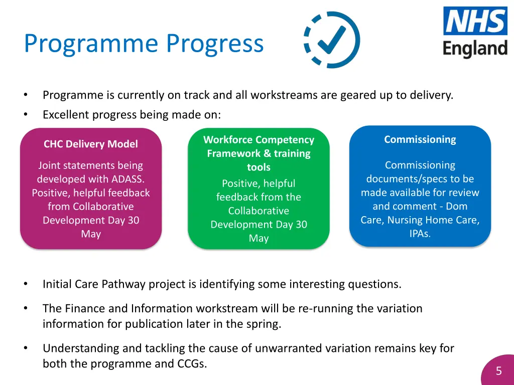 programme progress