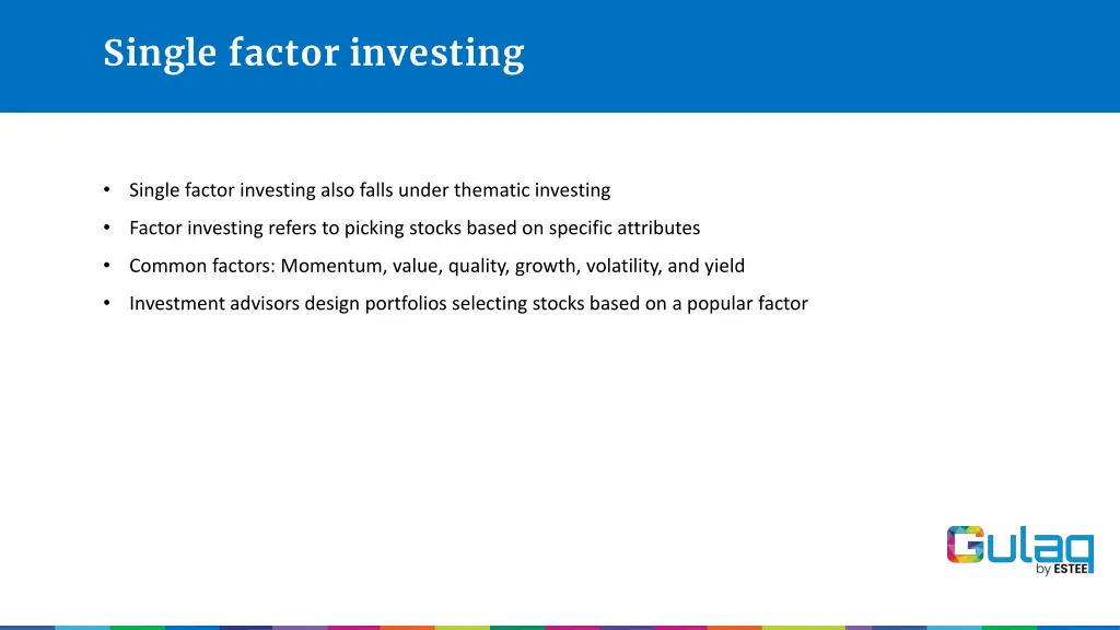 single factor investing