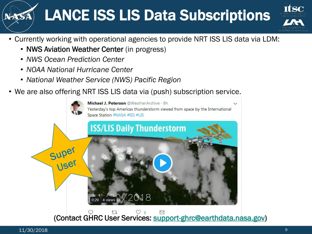 lance iss lis data subscriptions lance