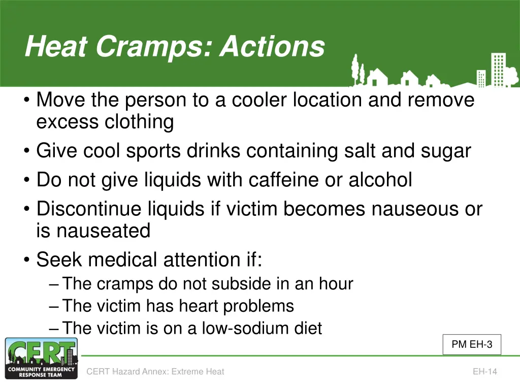 heat cramps actions