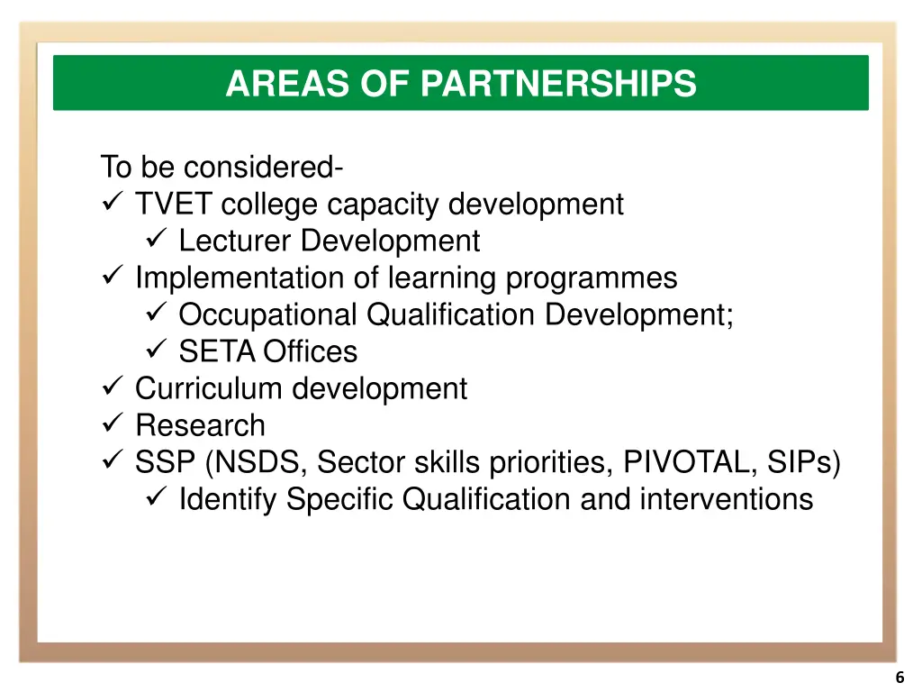 areas of partnerships