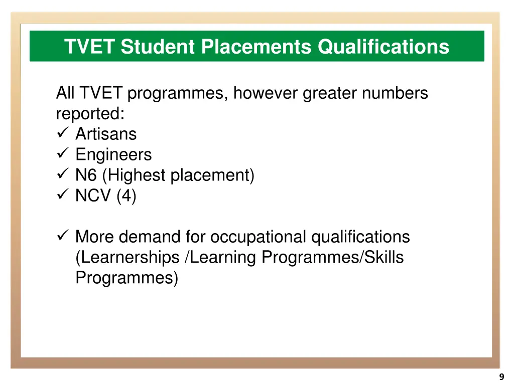 tvet student placements qualifications