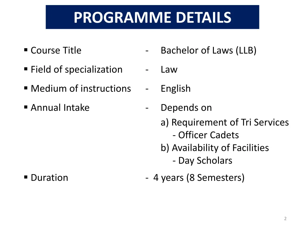 programme details