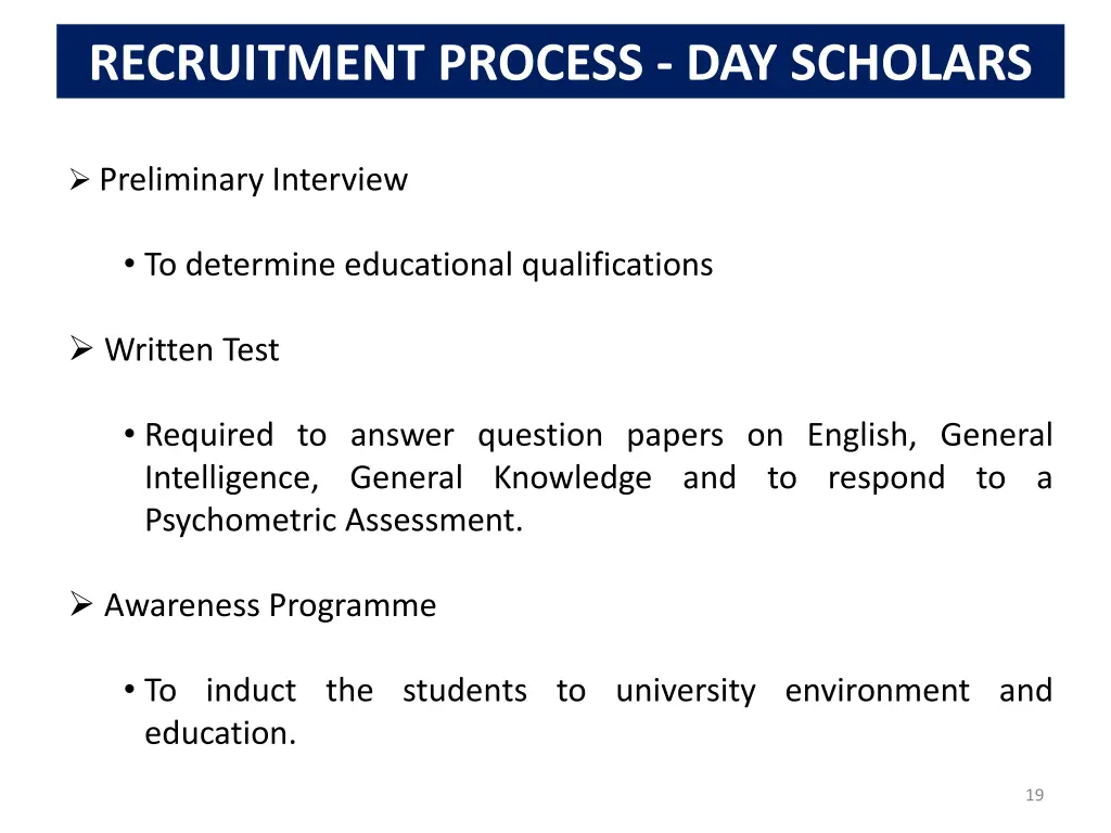 recruitment process day scholars