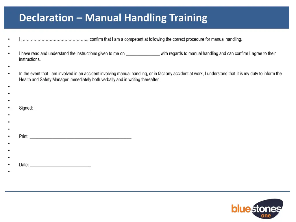 declaration manual handling training