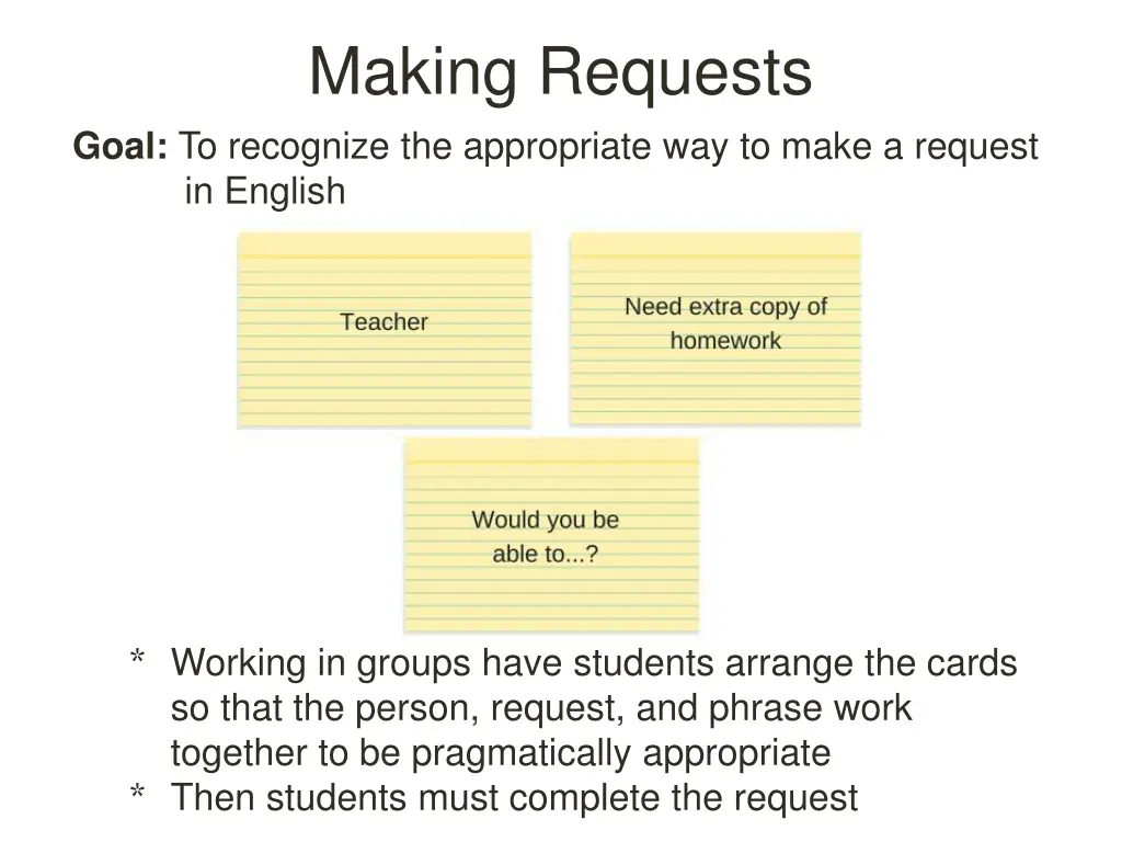 making requests goal to recognize the appropriate