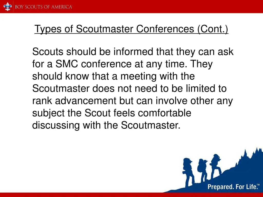 types of scoutmaster conferences cont 1