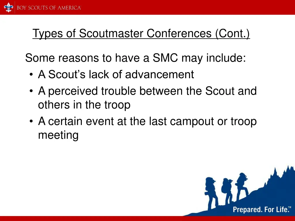 types of scoutmaster conferences cont