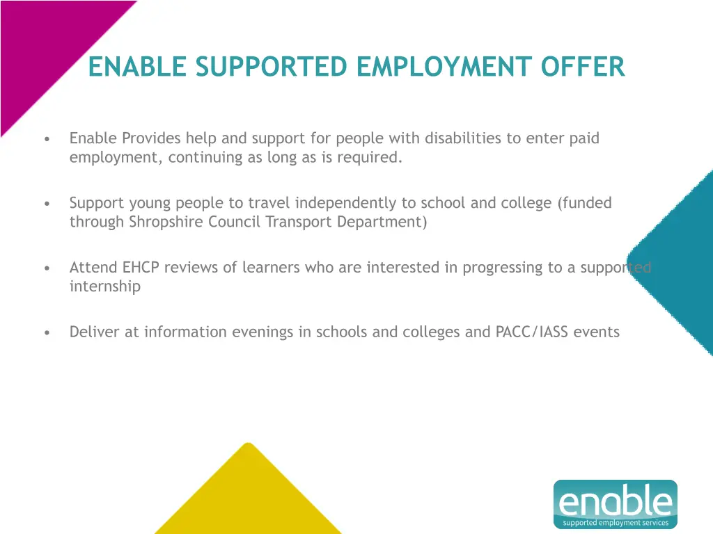 enable supported employment offer