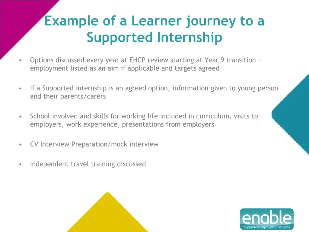 example of a learner journey to a supported