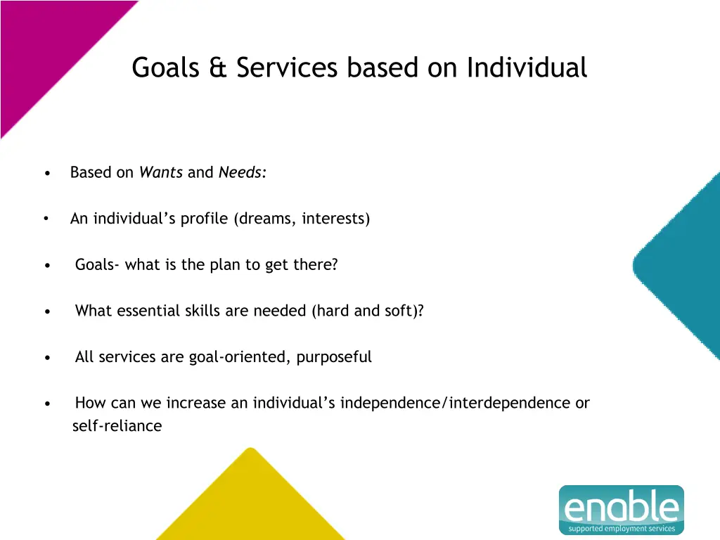 goals services based on individual