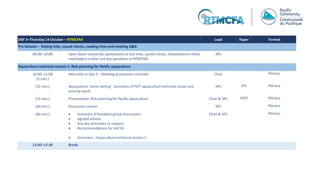 day 3 thursday 14 october rtmcfa4