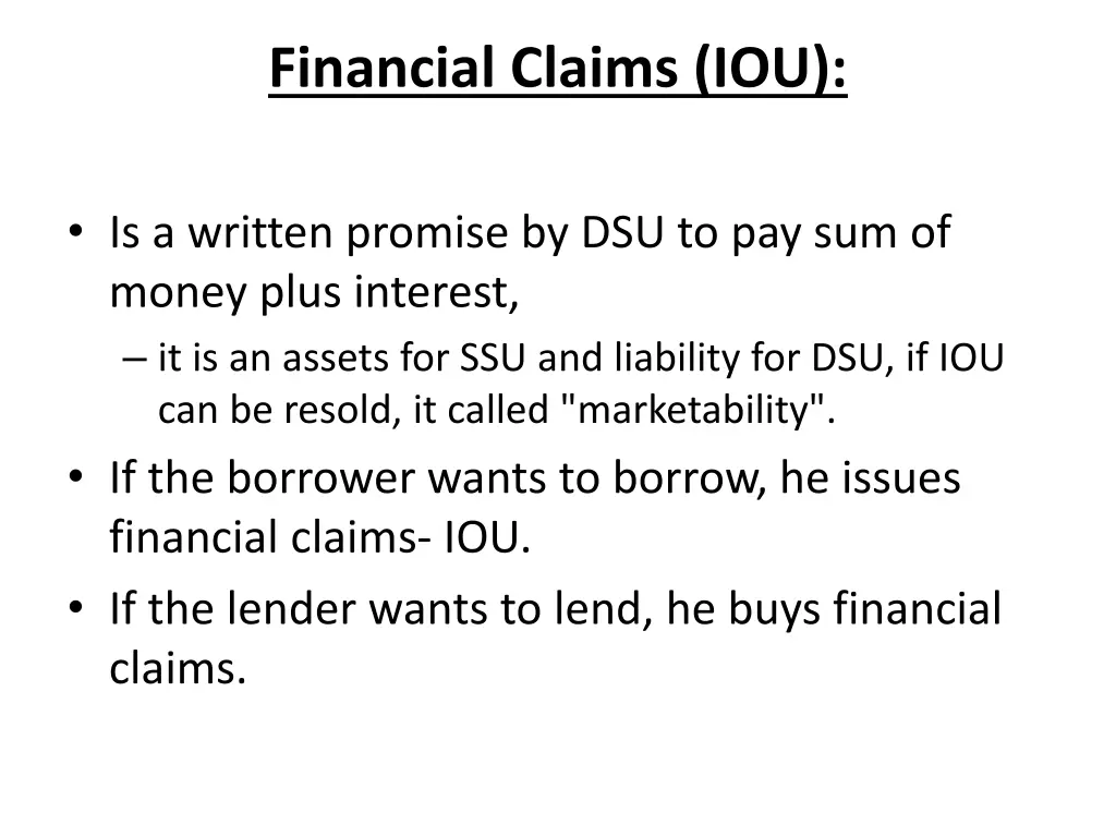 financial claims iou