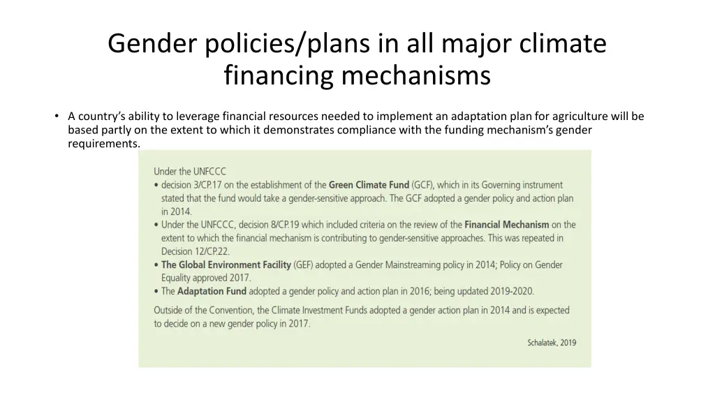 gender policies plans in all major climate