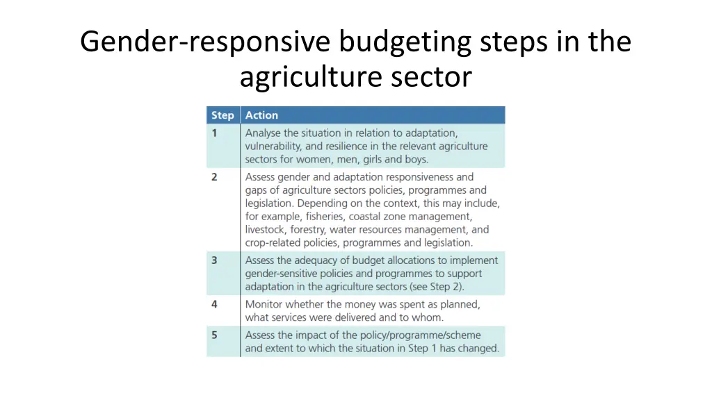 gender responsive budgeting steps