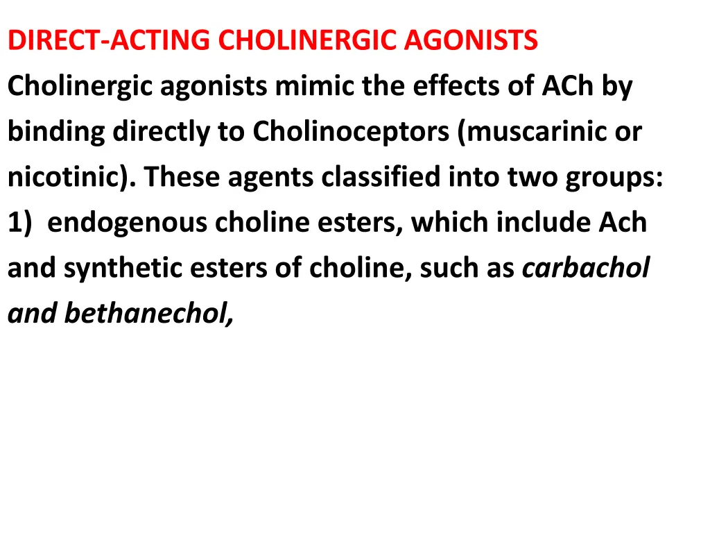 direct acting cholinergic agonists cholinergic