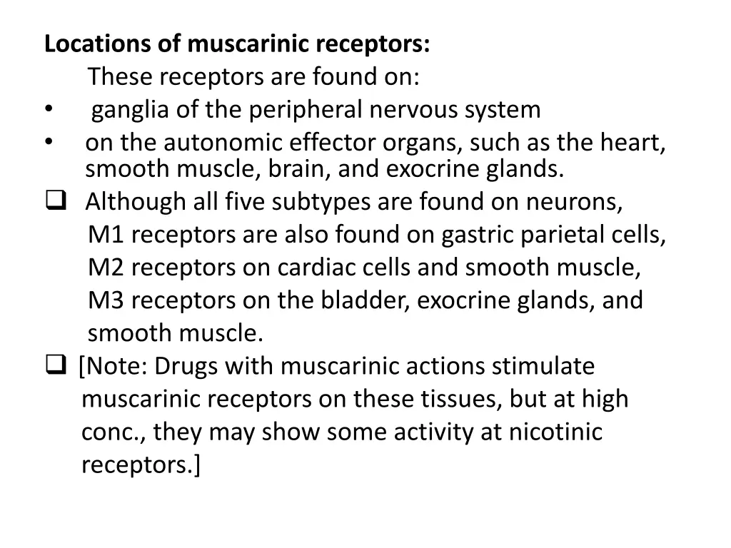 locations of muscarinic receptors these receptors