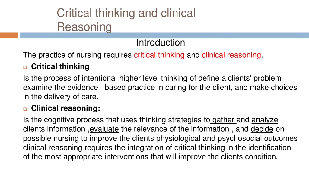 critical thinking and clinical reasoning 1