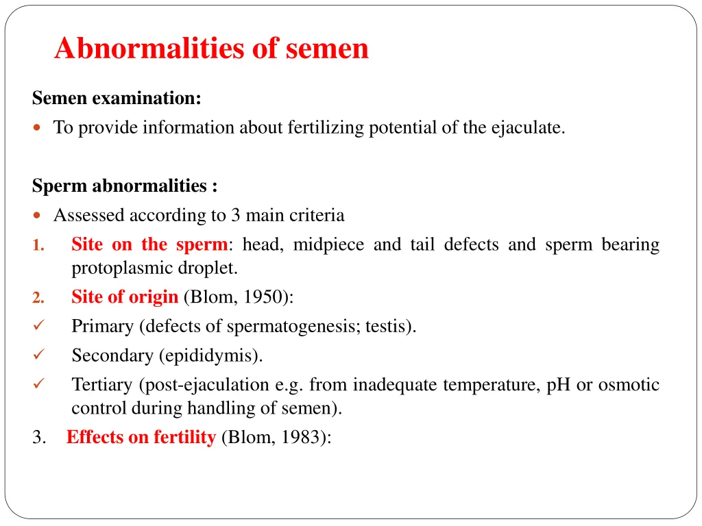 abnormalities of semen