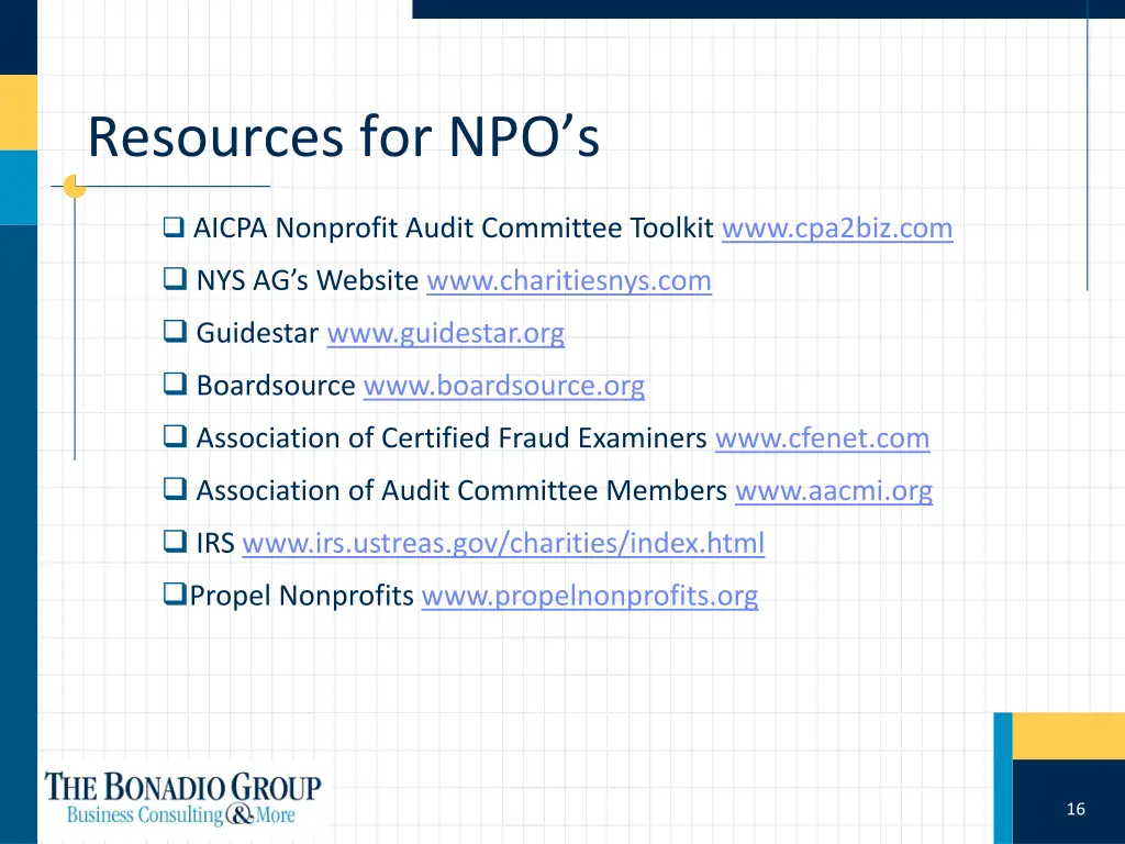 resources for npo s