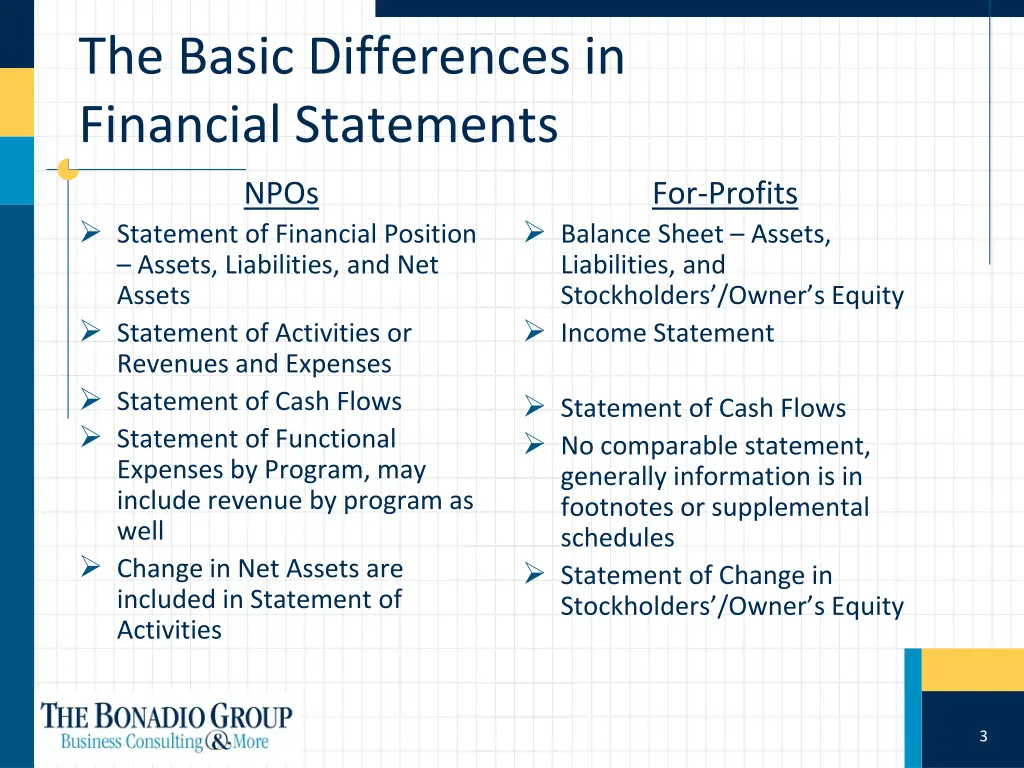 the basic differences in financial statements