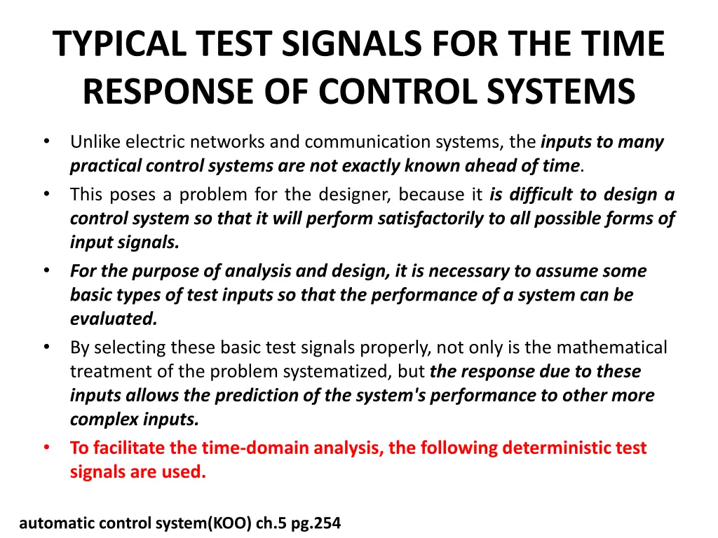 typical test signals for the time response