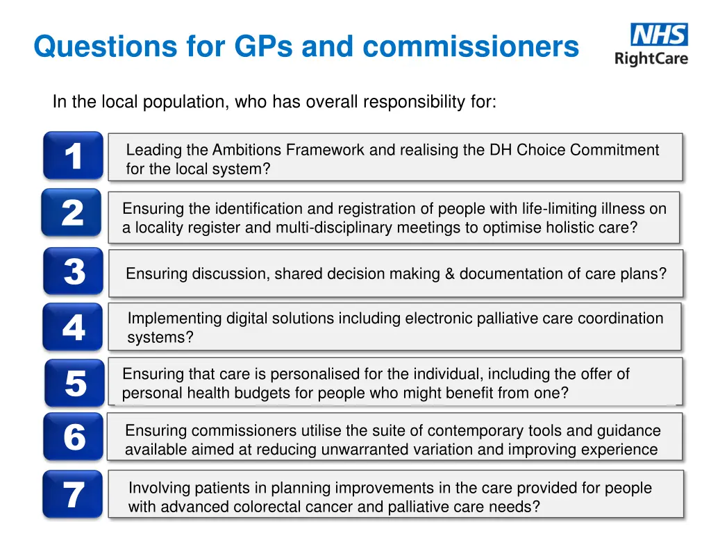 questions for gps and commissioners