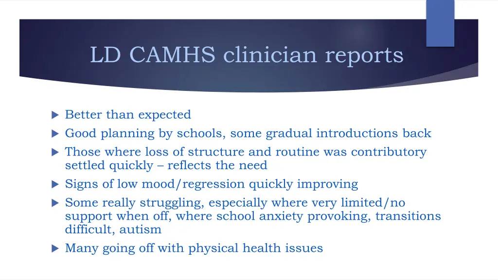 ld camhs clinician reports