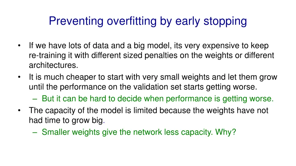 preventing overfitting by early stopping