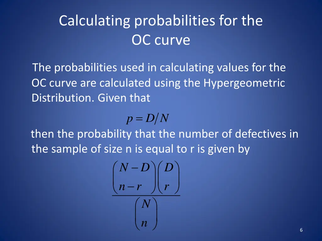 calculating probabilities for the oc curve